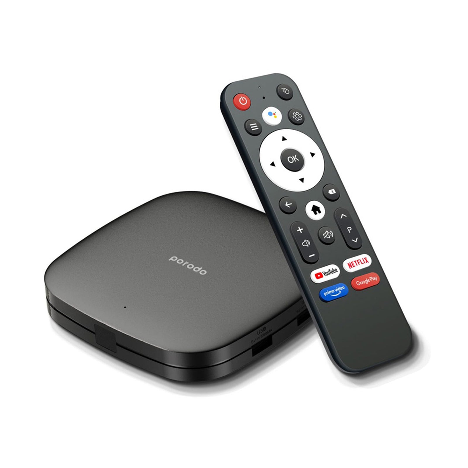 PORODO Android TV Box 1080P 8GB ROM Support 4K - Black